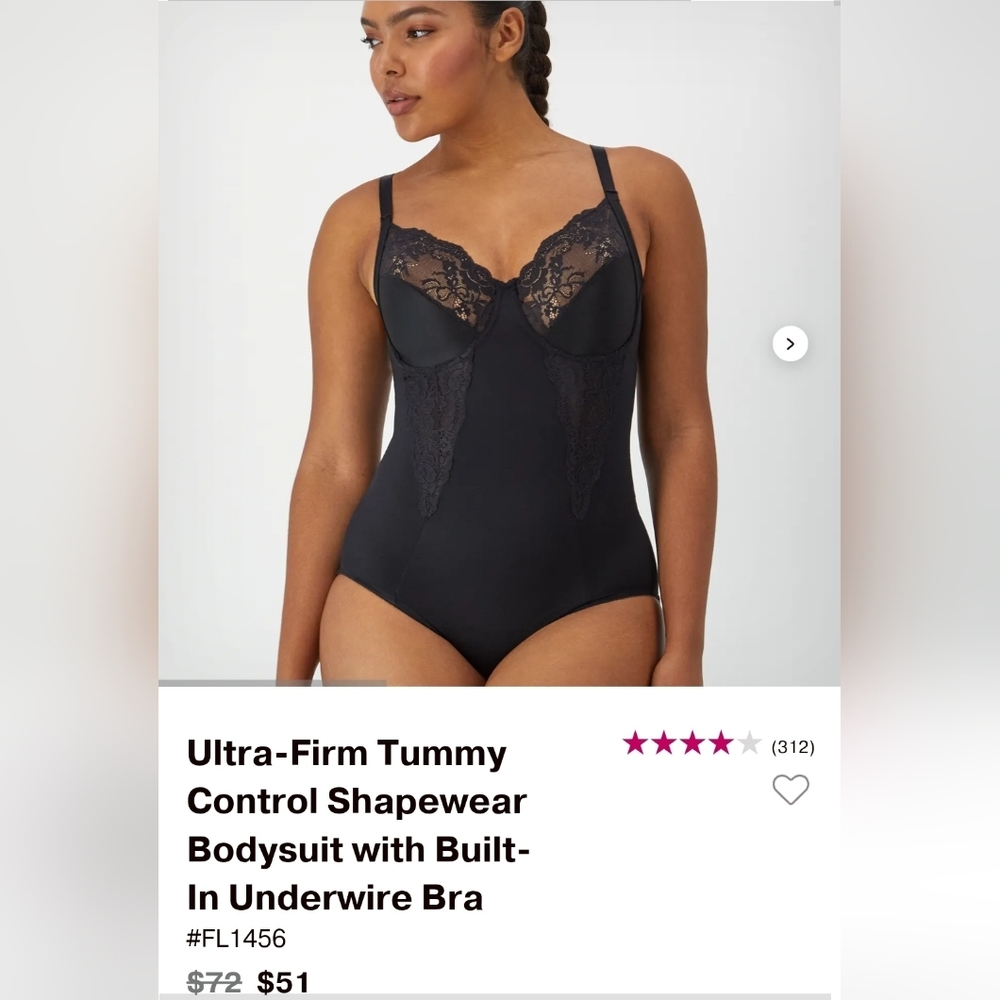 Maidenform Shapewear Bodysuit With Built In Underwire Bra Sz 36 C Black - Picture 5 of 15